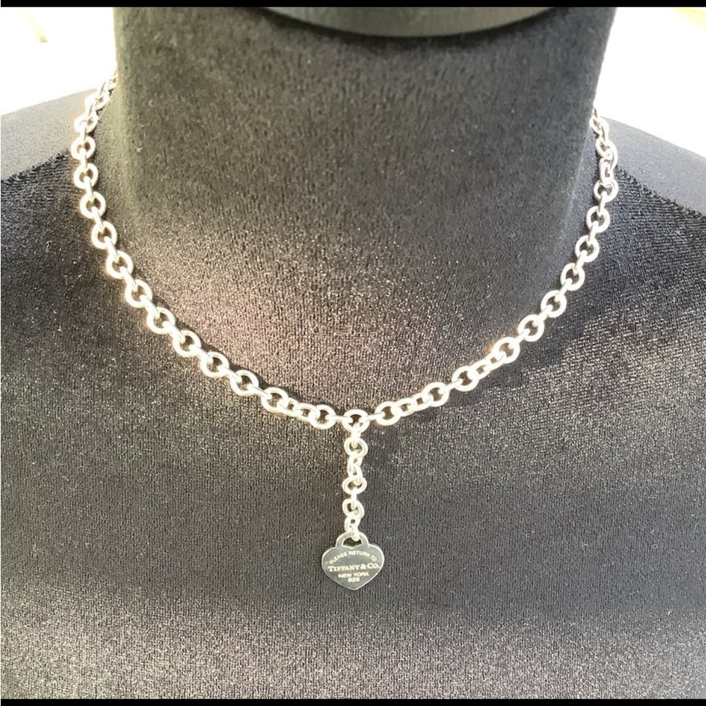 Tiffany & Co. Silver Rolo Chain Necklace with Teardrop Pendant